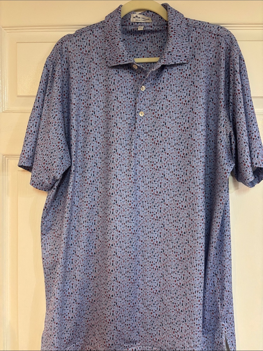 Peter Millar Blue Micro-Pattern Polo with Red Accents